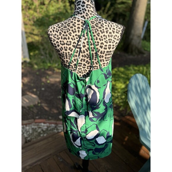 Banana Republic silky Sleeveless green Blue Floral dress Zip Back Sz Small - Picture 2 of 7